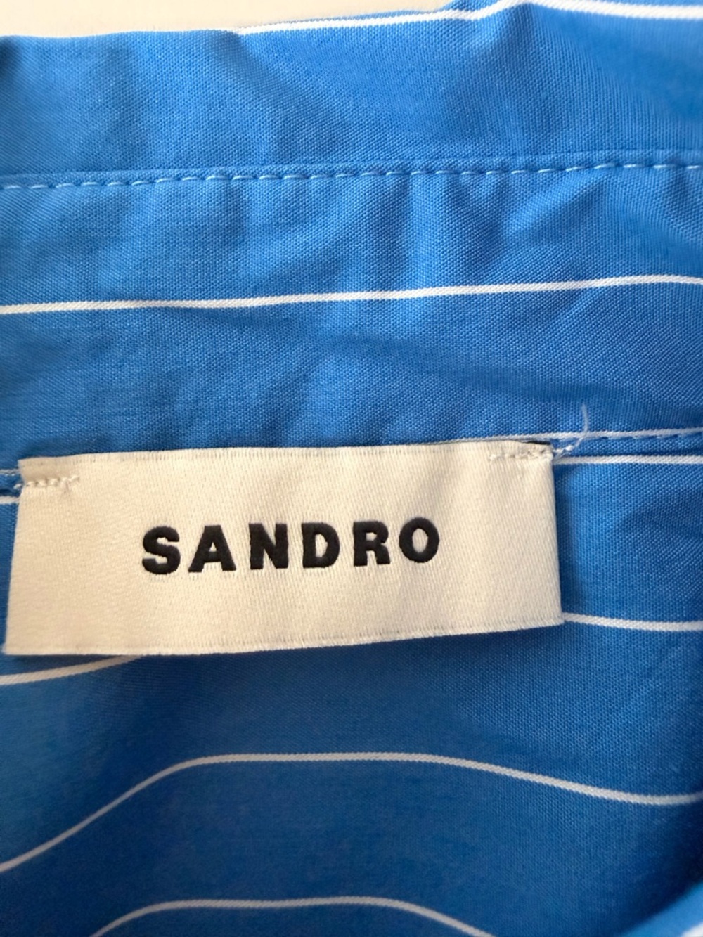 Sandro Striped Cotton Shirt | Rhinestone Heart Cutout Shoulder Designer Blouse - Picture 2 of 8